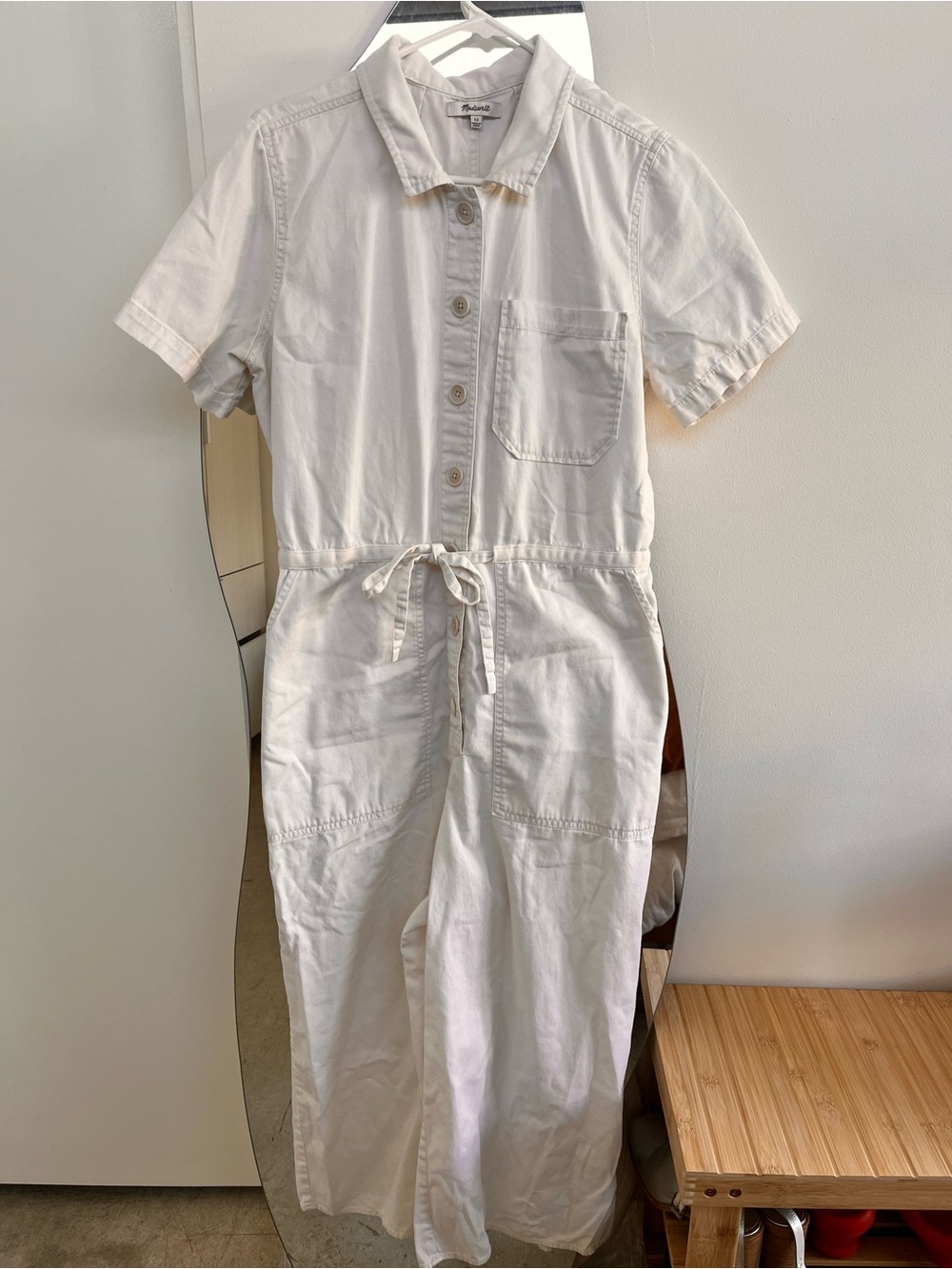 Madewell Utility Short Sleeve Button Jumpsuit in Off-White